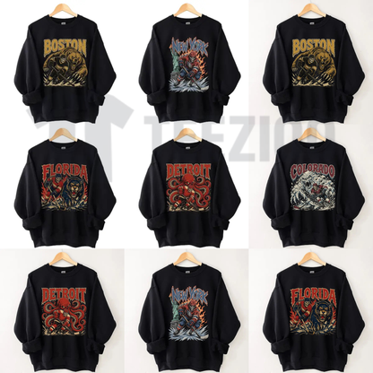 USA 32 Teams Ice Hockey Skull Vintage Sweatshirt - 90s Game Day Crewneck