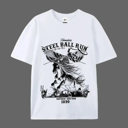 "SBR" Horse Racing American Flag T-Shirt – Retro Western Anime Style Graphic Tee, Unisex Cotton Shirt