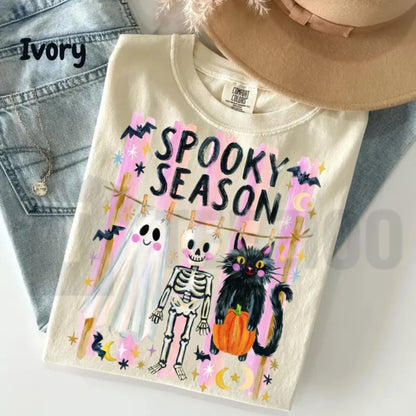 Preppy Spooky Season Shirt – Coquette Skeleton Black Cat Ghost Halloween Tee