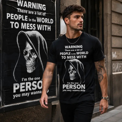 Sarcastic Grim Reaper Graphic Top – High Contrast Skull Dark Humor Apparel