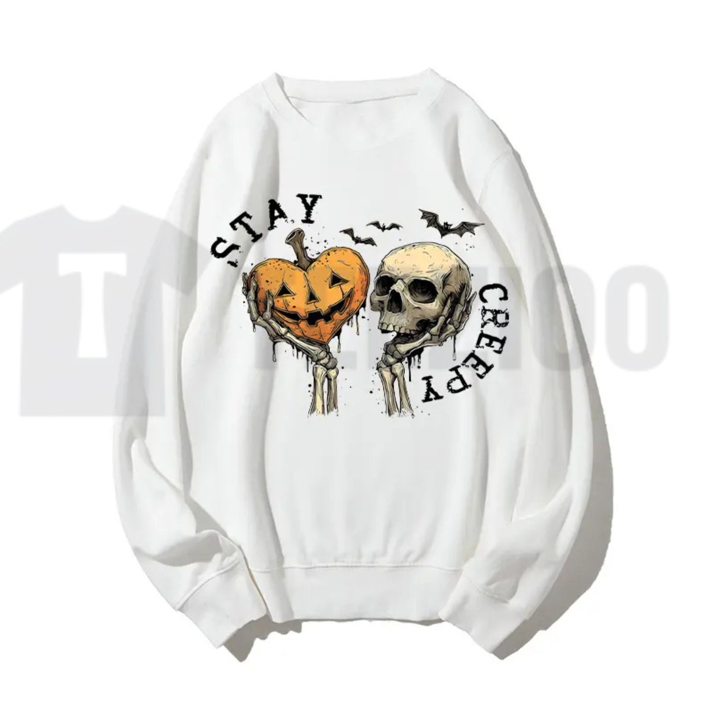 Halloween Grunge Sweatshirt for Women – Skull & Skeleton Hand Retro Graphic Pullover