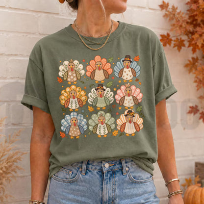 Retro Boho Turkey Preppy Thanksgiving Comfort Colors Shirt