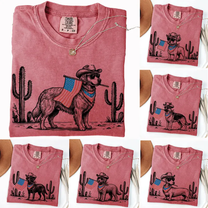 Western Patriotic Dog T-Shirt – Comfort Colors® 4th of July Cowboy Tee