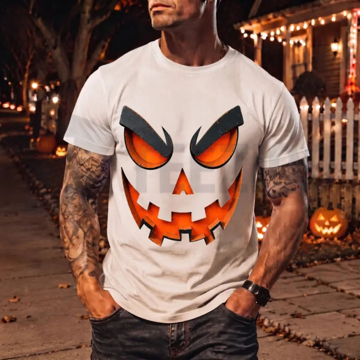 Spooky Halloween Top – Men's Scary Evil Jack O' Lantern Graphic Apparel