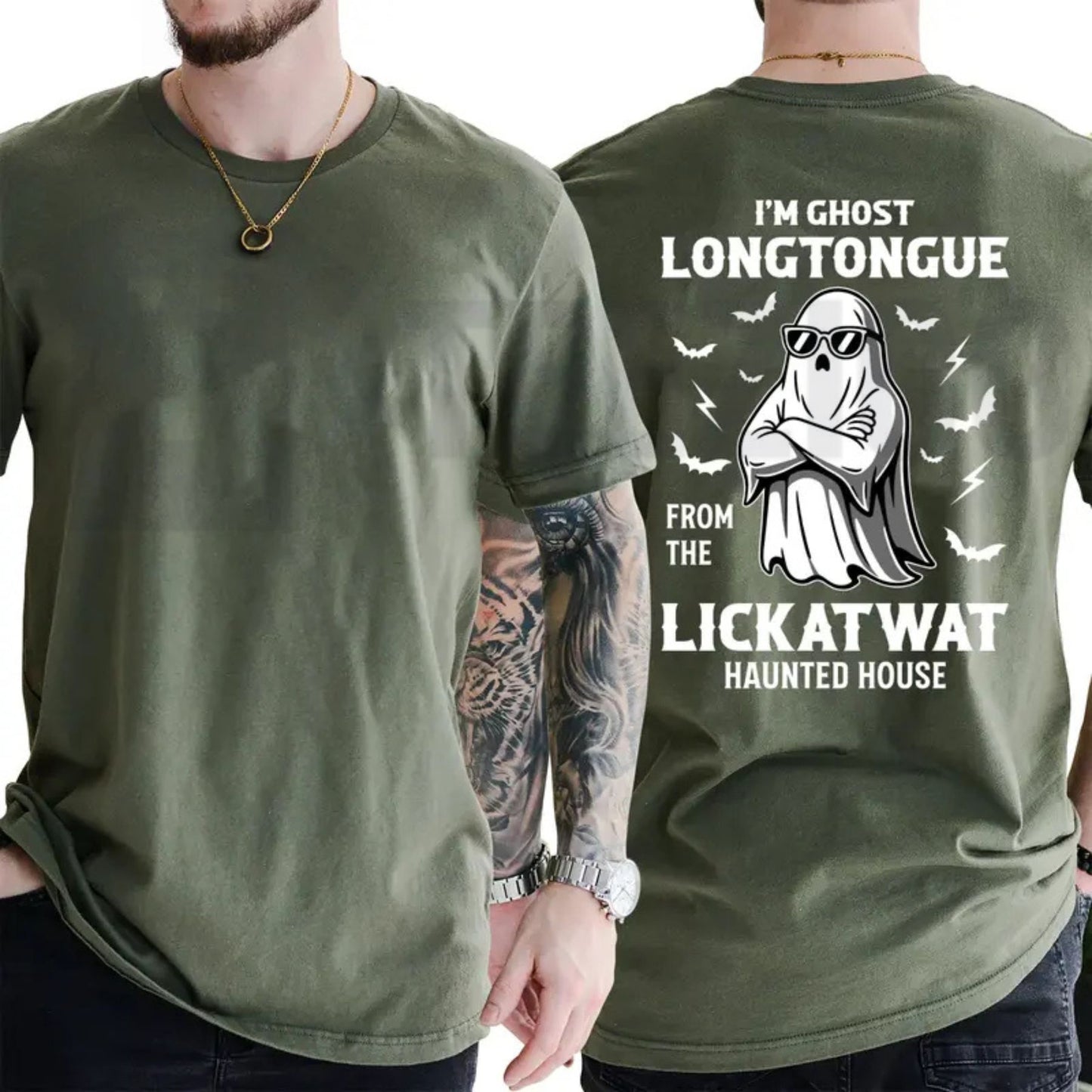 Spooky Halloween Haunted House Top – Ghost Longtongue Funny Graphic Apparel