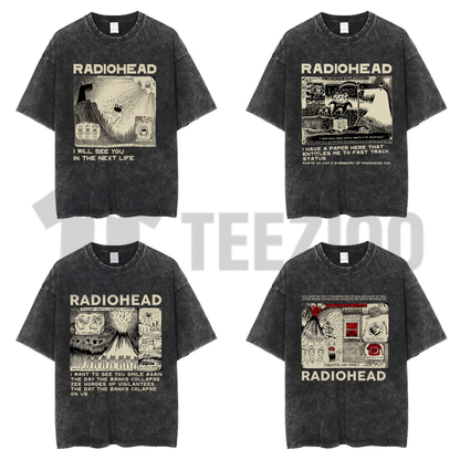 Radiohead Washed Cotton Band T-Shirt | Retro Rock Tee