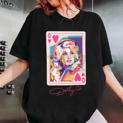 Vintage Country Music Legend Apparel – Retro Dolly Parton Queen Of Hearts Graphic Top