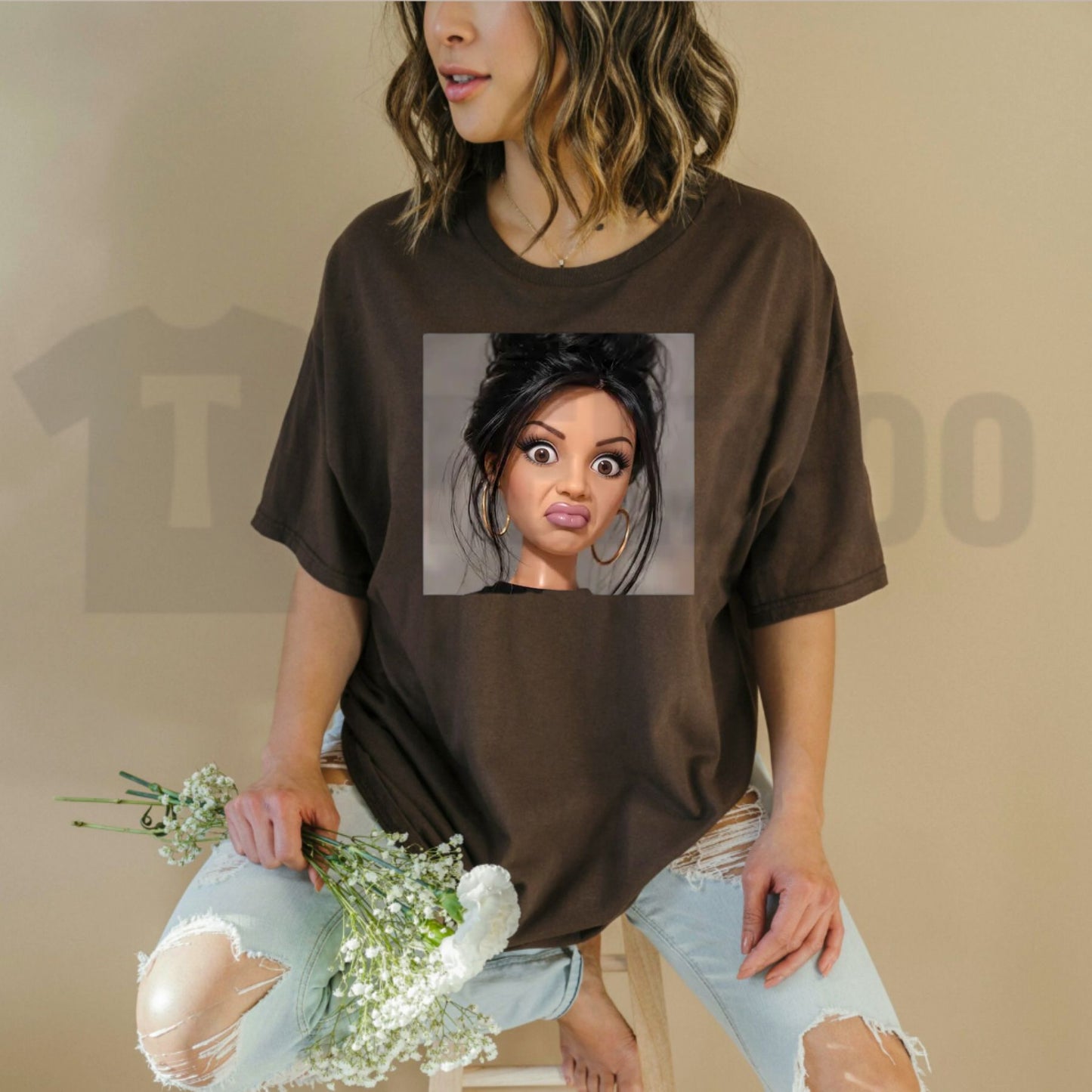 Hilarious Stank Face Doll Graphic Top – Vintage Baggy Streetwear Meme Apparel