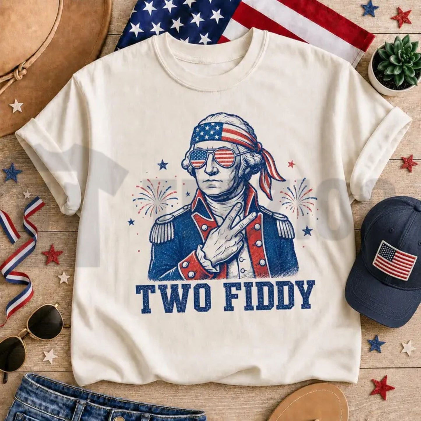Two Fiddy George Washington Funny 250th Anniversary Patriotic Meme T-Shirt