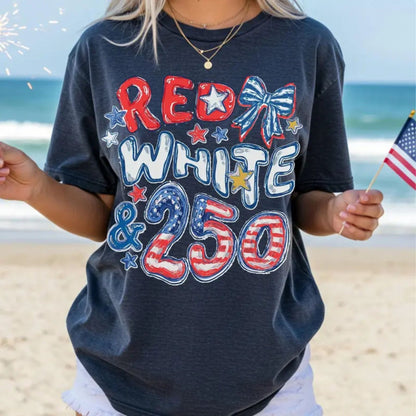Red White & 250 Patriotic Shirt – Preppy USA Anniversary Graphic Tee, Comfort Colors Vintage Style