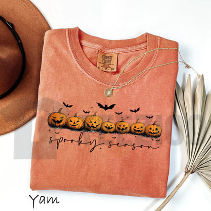Comfort Colors Spooky Season Pumpkins Shirt – Halloween Ghost & Bat Tee