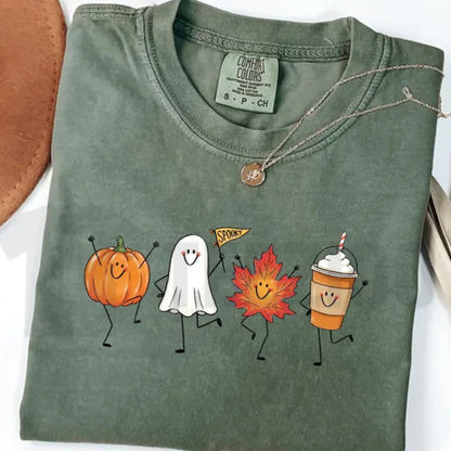 Cute Autumn Pumpkin Ghost Comfort Colors Shirt – Retro Spooky Halloween Tee
