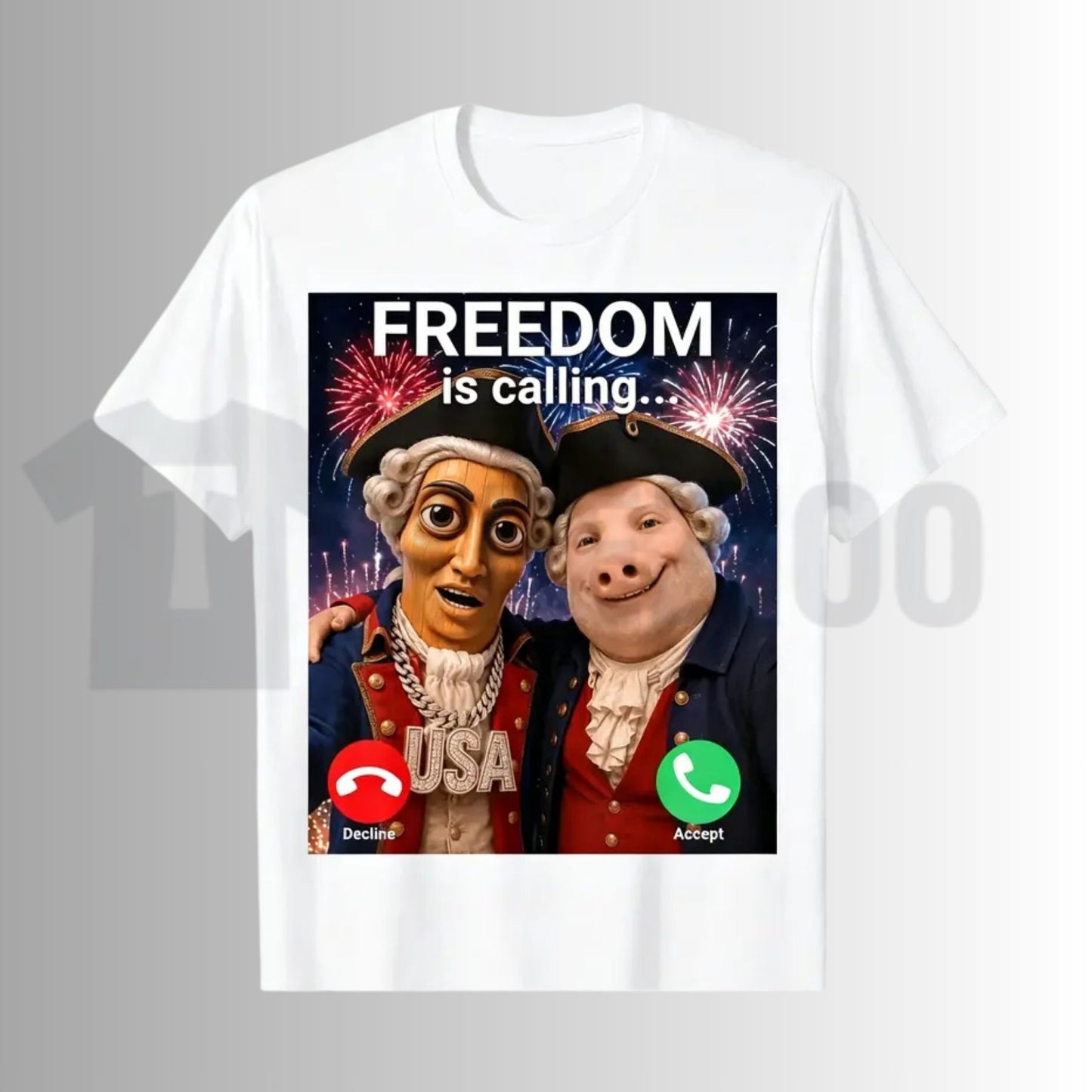 John Pork Freedom Is Calling 4th of July Tung Tung Tung Sahur Meme Graphic T-Shirt