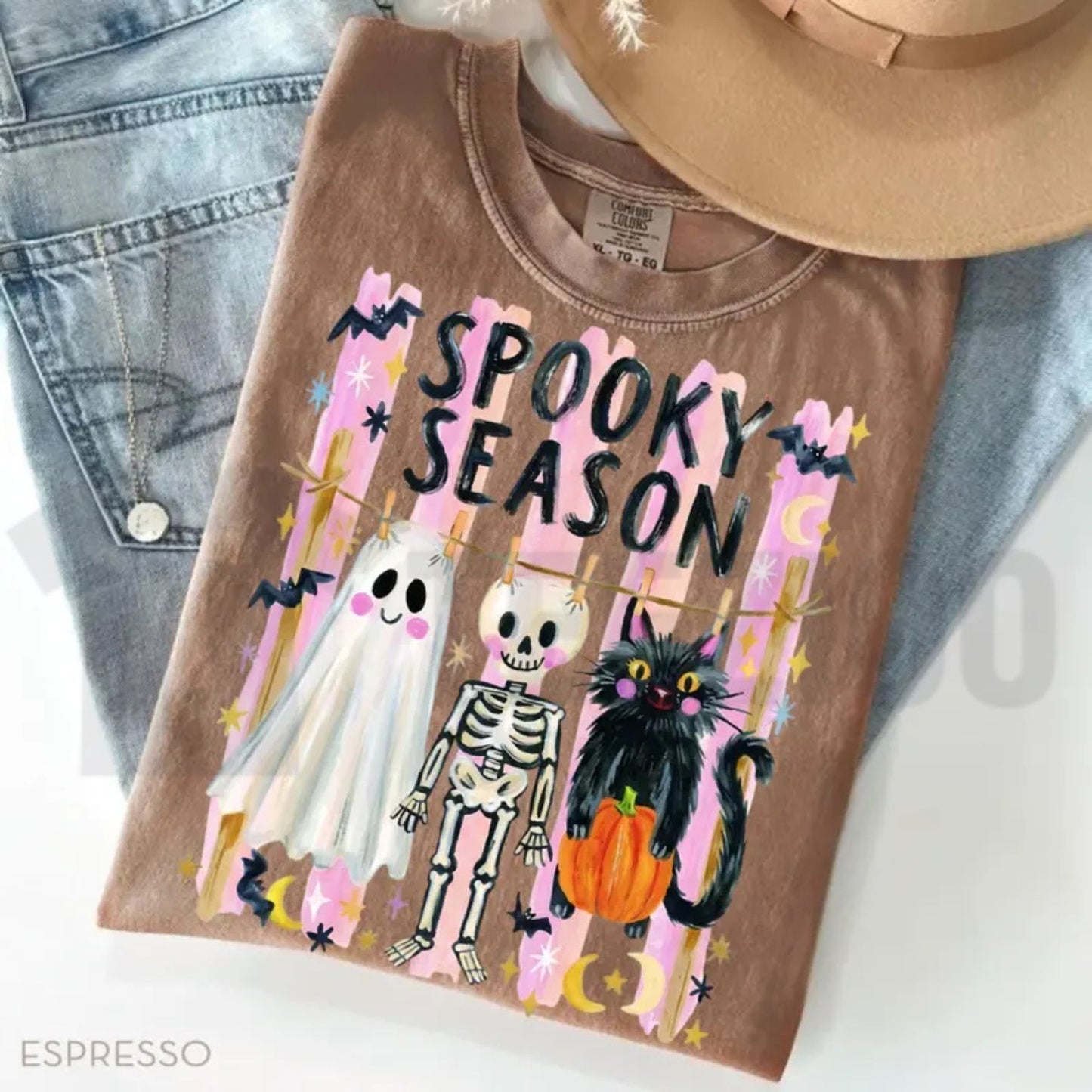 Preppy Spooky Season Shirt – Coquette Skeleton Black Cat Ghost Halloween Tee