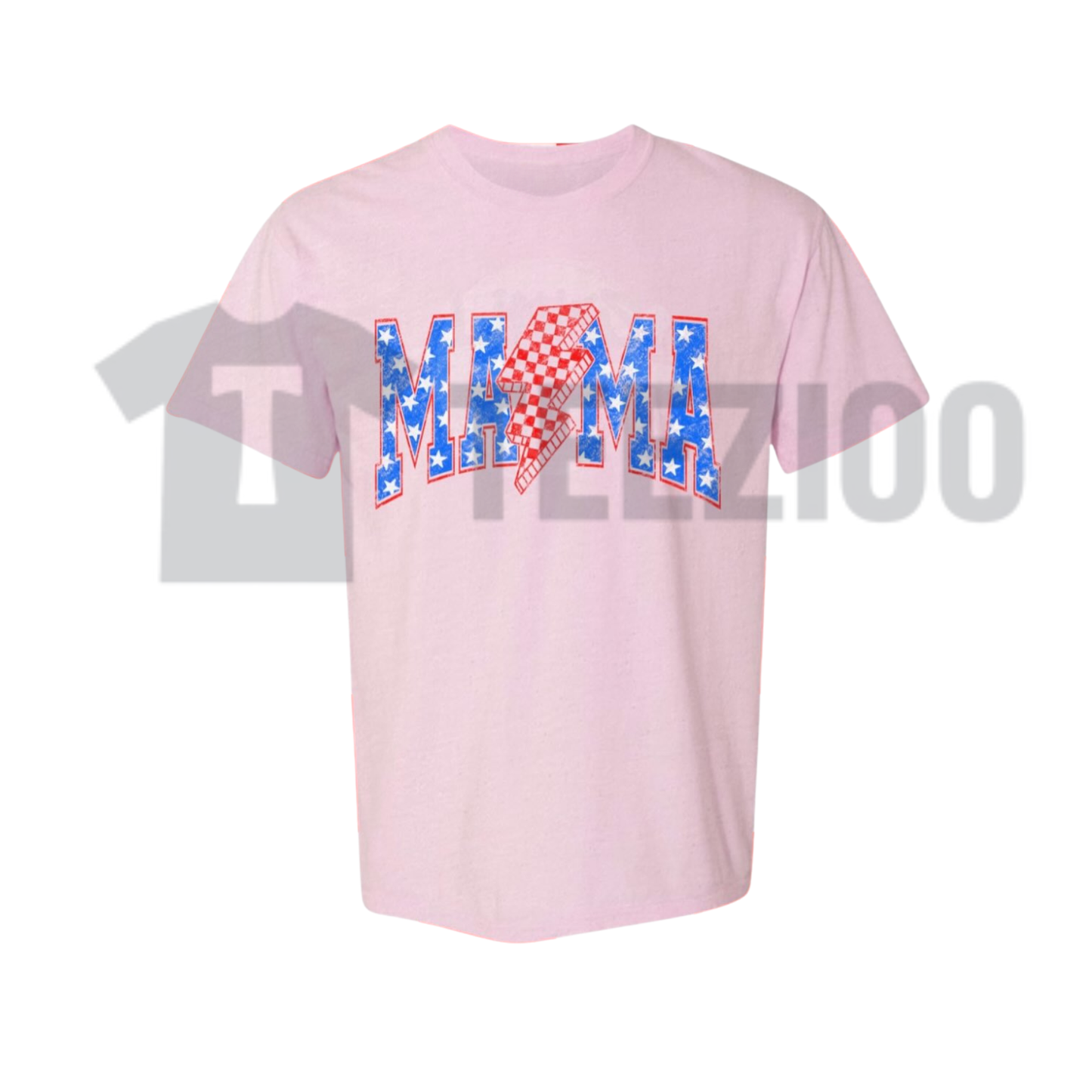 Retro Rocker Mama Checkered Lightning Bolt T-Shirt