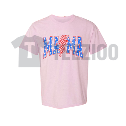 Retro Rocker Mama Checkered Lightning Bolt T-Shirt