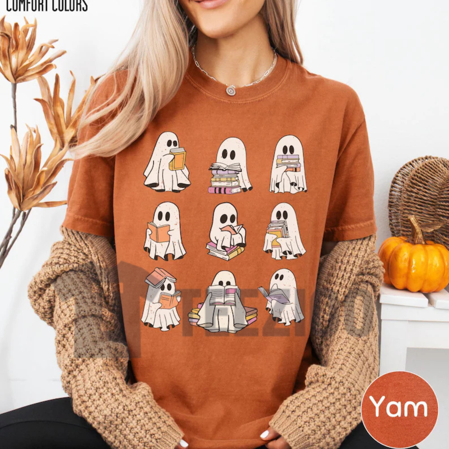 Ghost Reading Book Shirt - Girly Bookish Halloween Educator Tee