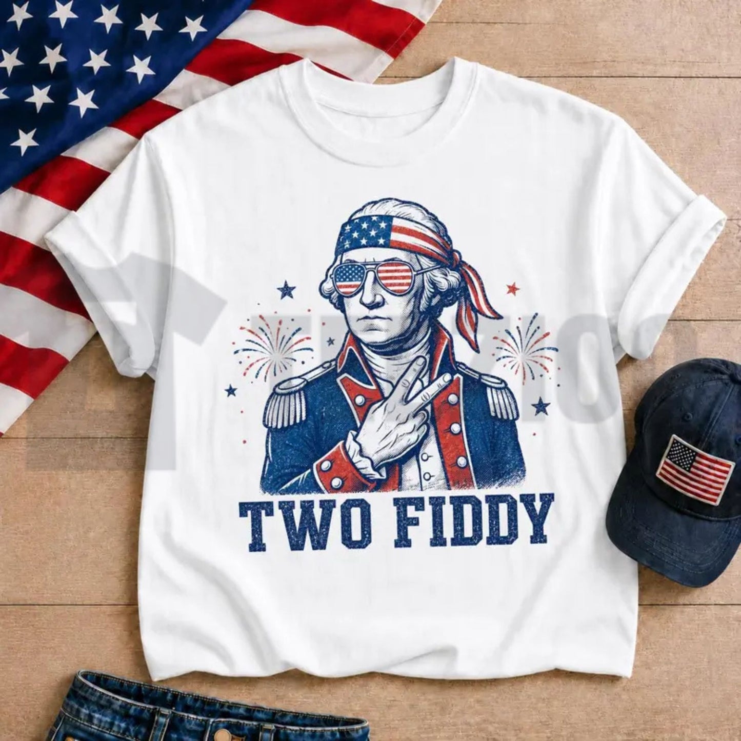 Two Fiddy George Washington Funny 250th Anniversary Patriotic Meme T-Shirt