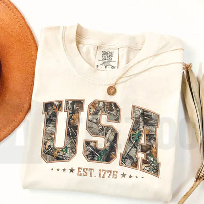 Camo USA Comfort Colors Shirt – Retro Patriotic 4th of July Hunting Tee