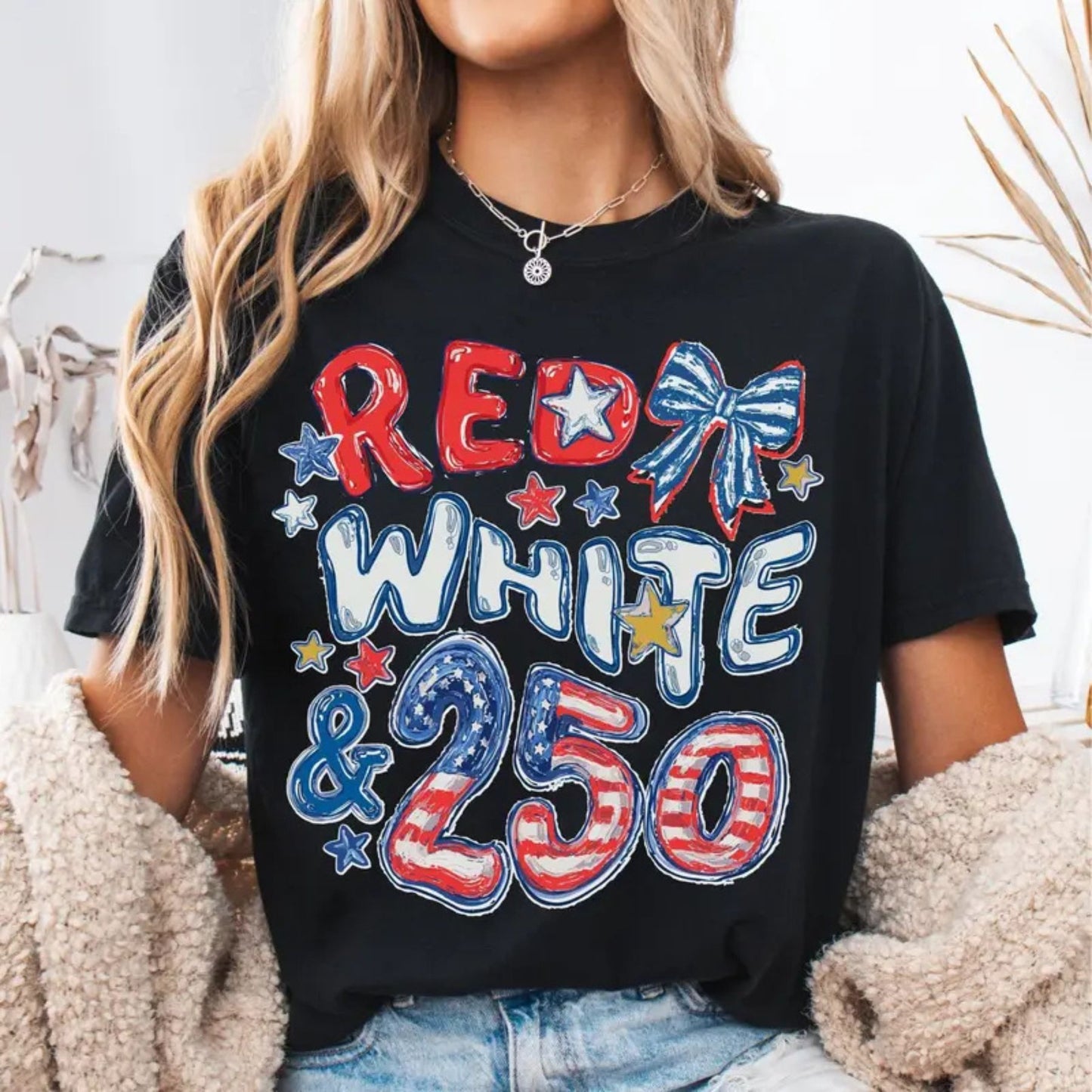 Red White & 250 Patriotic Shirt – Preppy USA Anniversary Graphic Tee, Comfort Colors Vintage Style