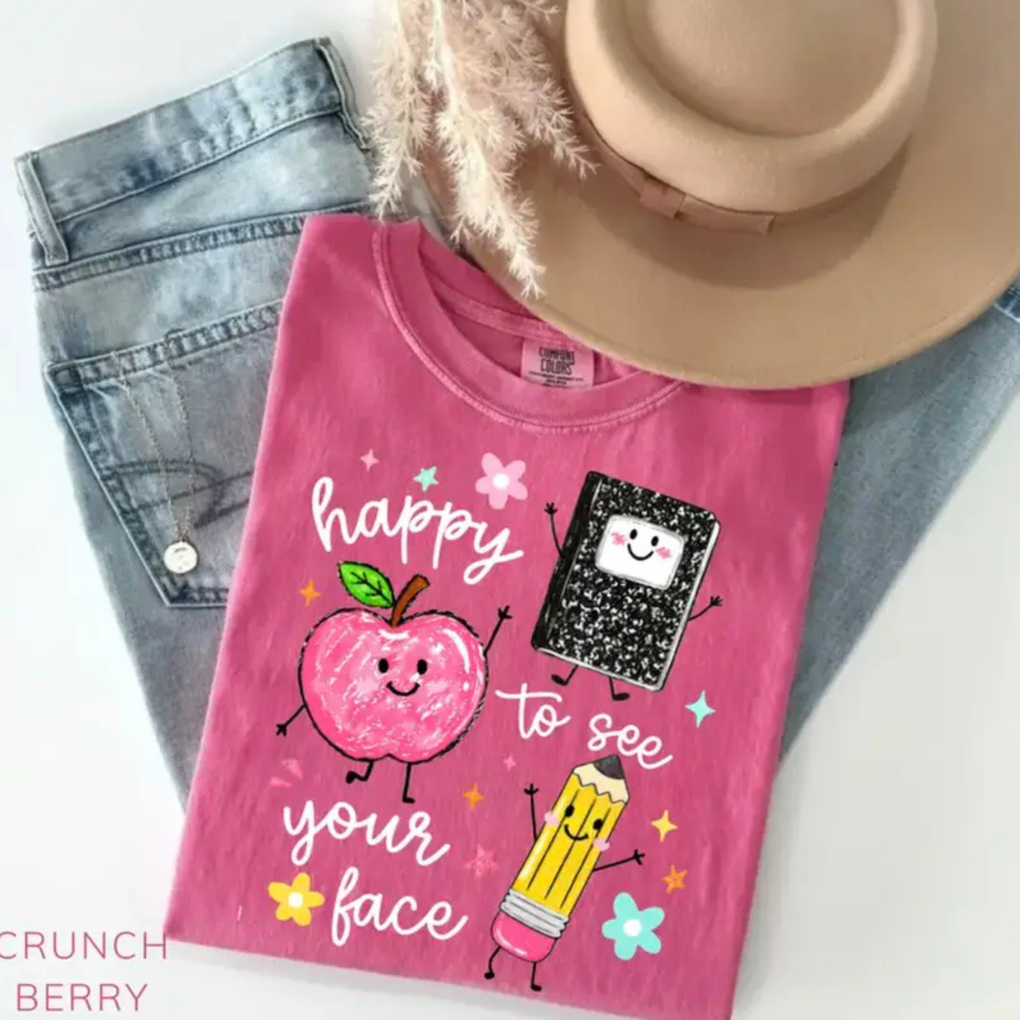 "Happy To See Your Face" T-Shirt - Retro Preschool Teacher Graphic Tee