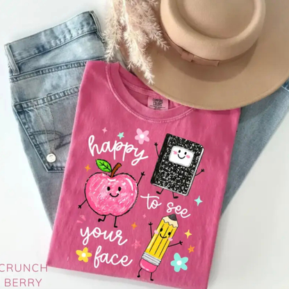 "Happy To See Your Face" T-Shirt - Retro Preschool Teacher Graphic Tee