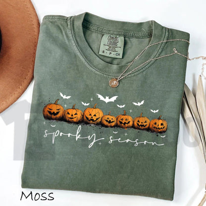 Comfort Colors Spooky Season Pumpkins Shirt – Halloween Ghost & Bat Tee