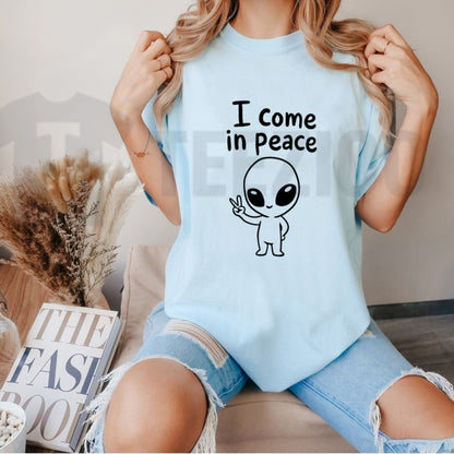 Funny Alien Couple Matching Shirts I Come In Peace I'm Peace UFO T-Shirt