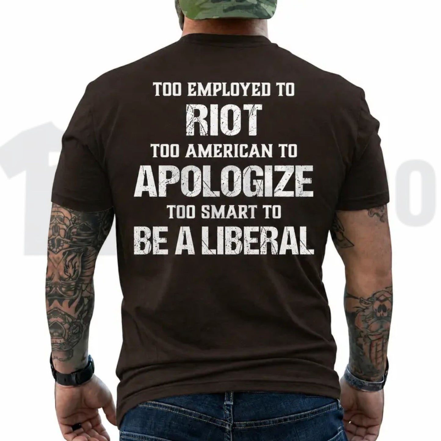 Too Employed Too American Heavyweight Streetwear Anti Woke Patriot Back Print T-Shirt