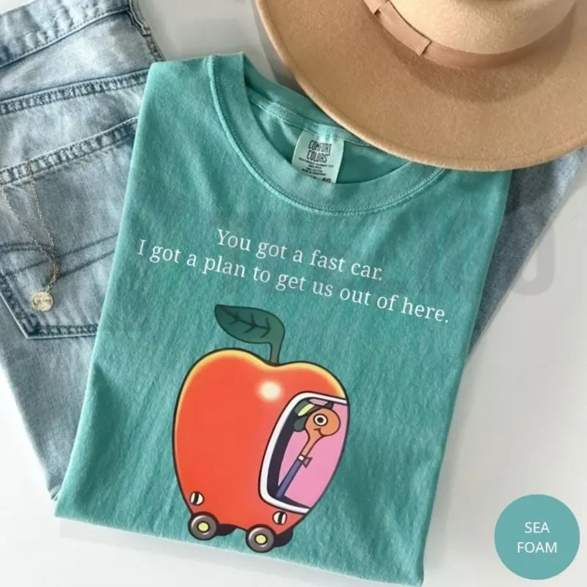 Comfort Colors Fast Car T-Shirt – Retro Apple Graphic Road Trip Tee