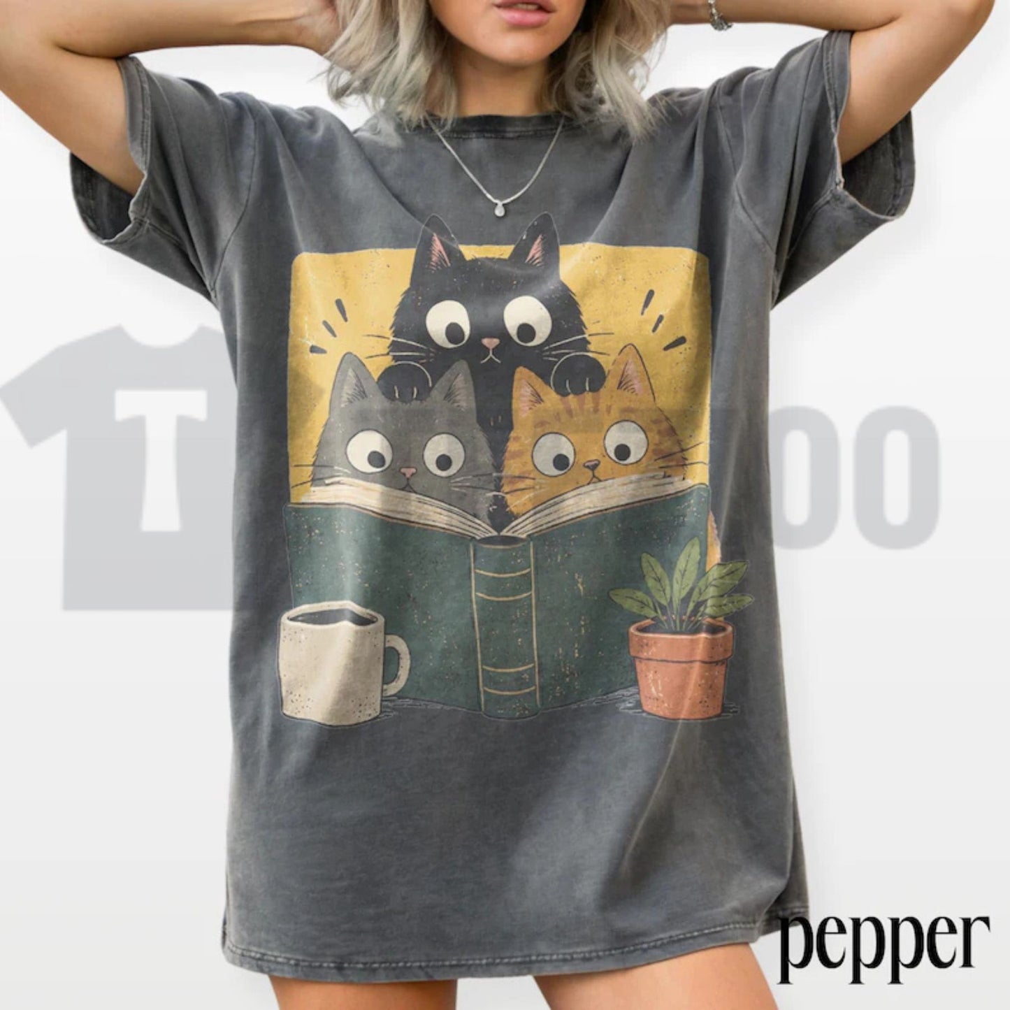 Retro Curious Reading Cats Comfort Colors Shirt – Book Lover Graphic Tee