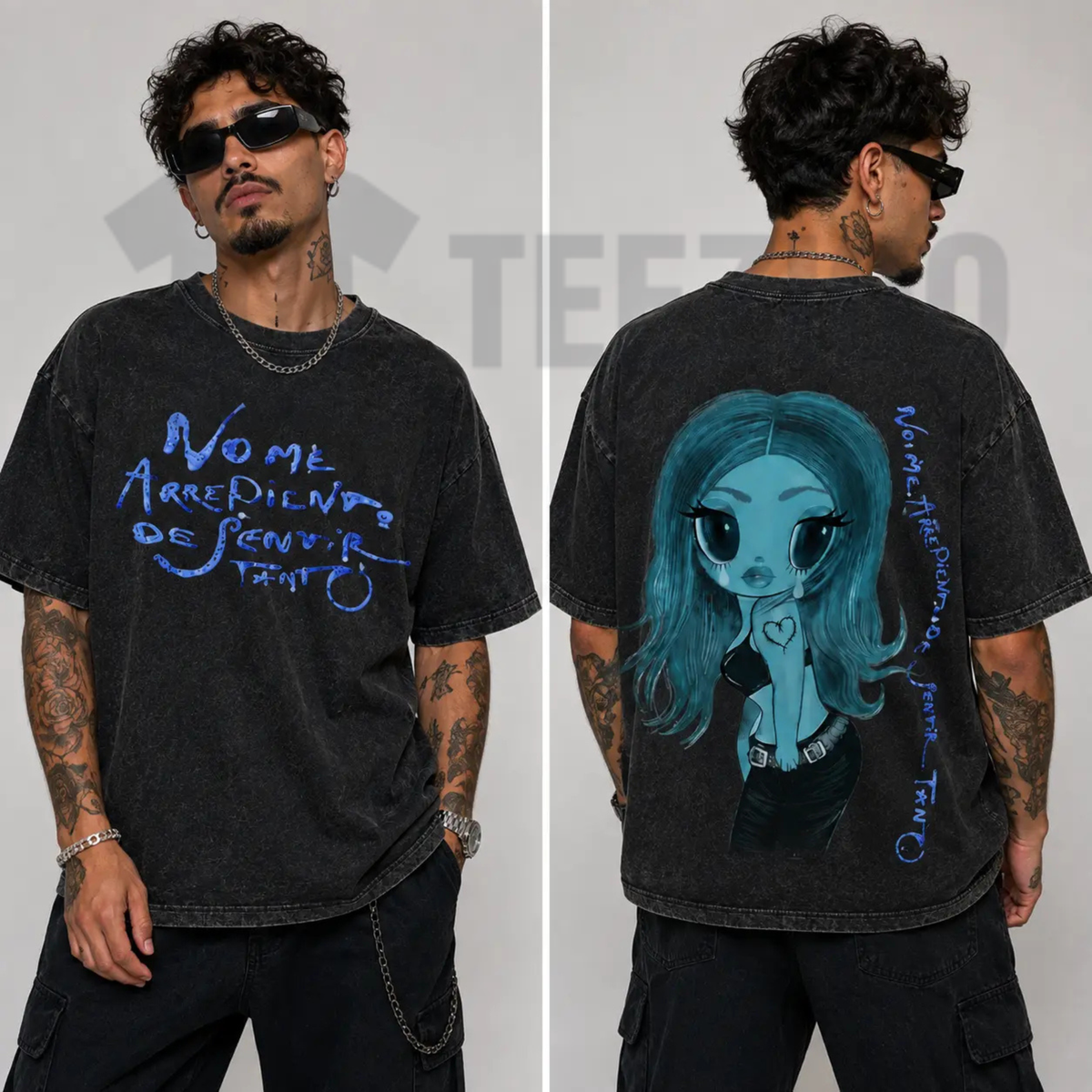 No Me Arrepiento de Sentir Tanto Vintage Shirt - Blue Hair Girl Graphic Tee