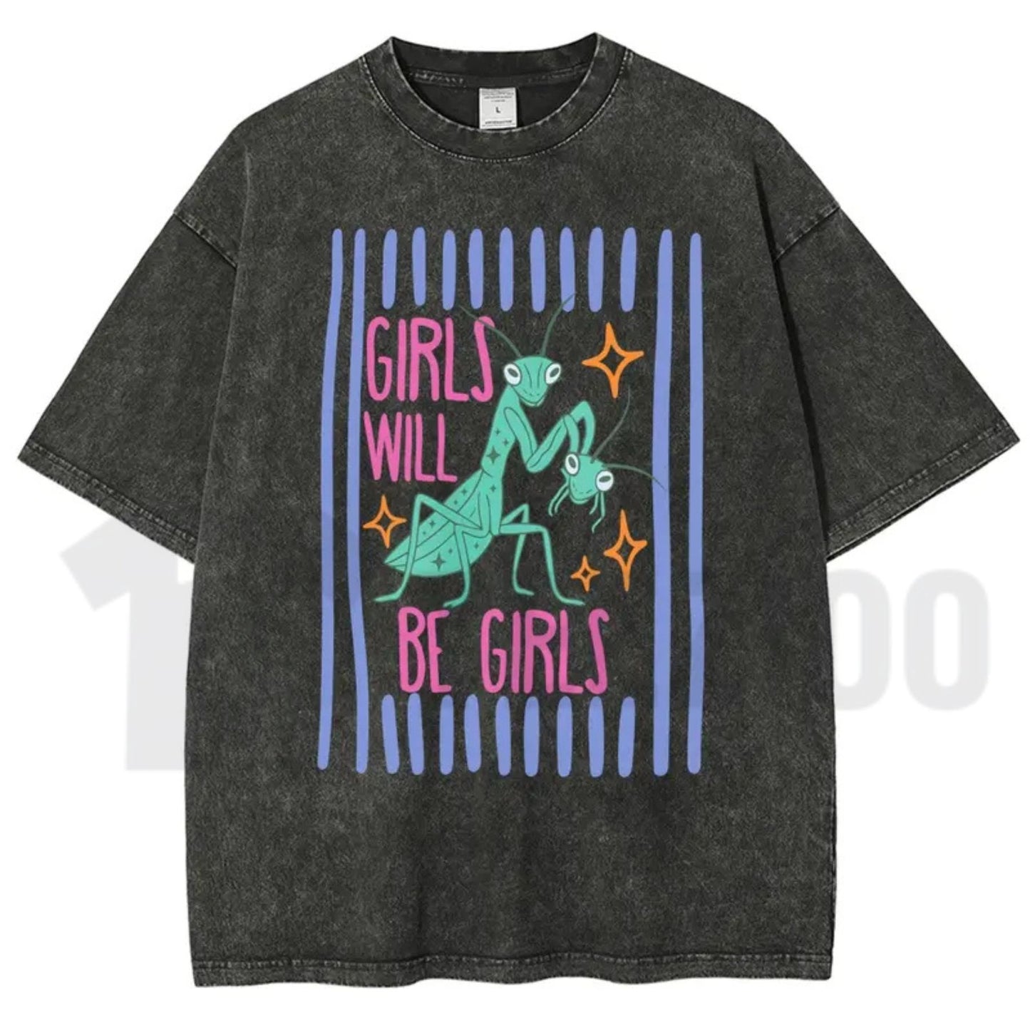 Girls Will Be Girls Mantis T-Shirt – Funny Feminist Insect Vintage Washed Graphic Tee