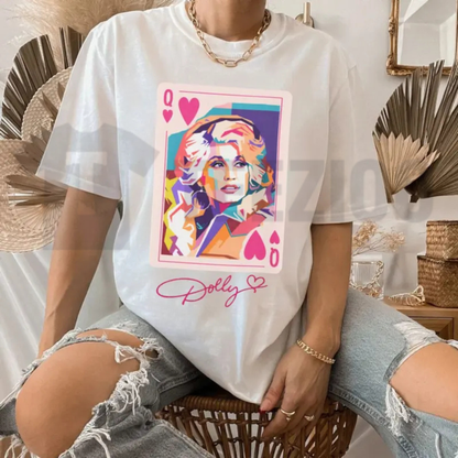 Vintage Country Music Legend Apparel – Retro Dolly Parton Queen Of Hearts Graphic Top