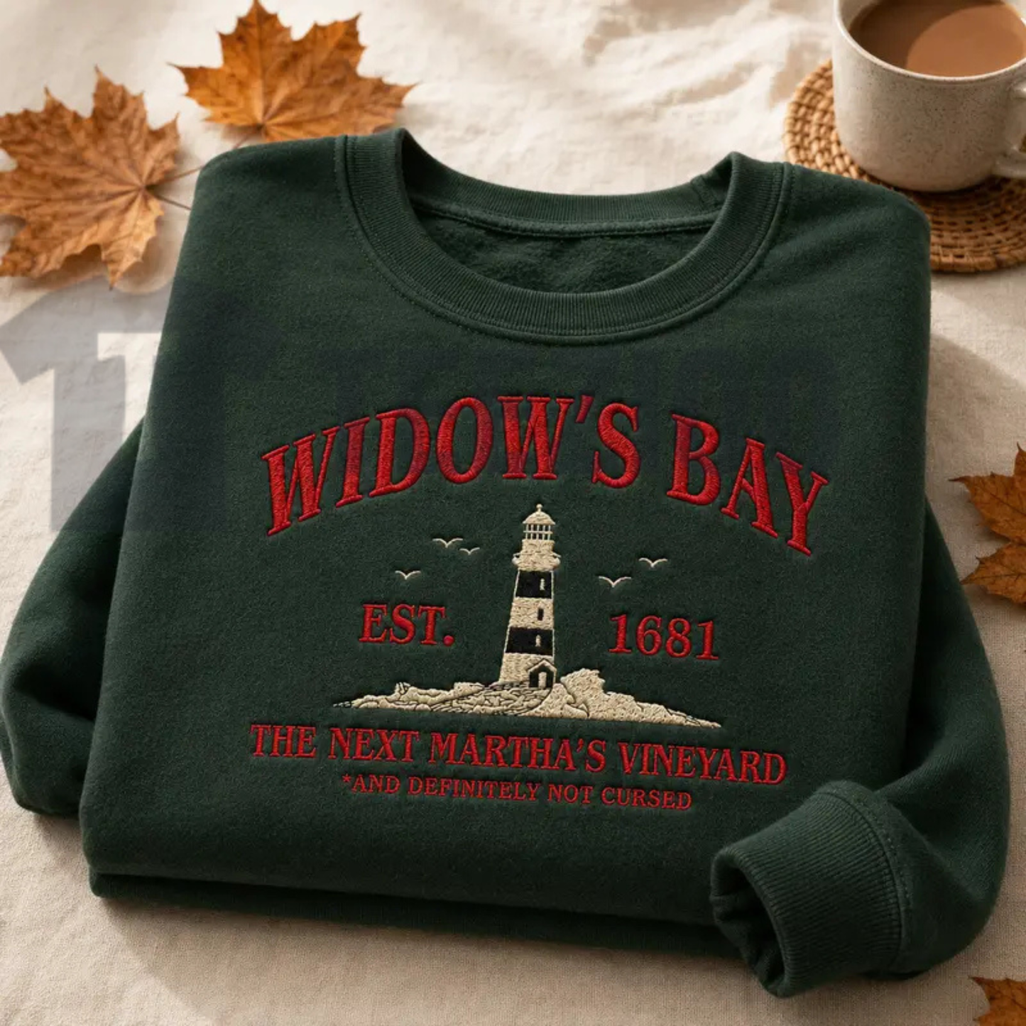 Widow's Bay Tourist Embroidered Sweatshirt - Vintage Haunted Town Travel Crewneck