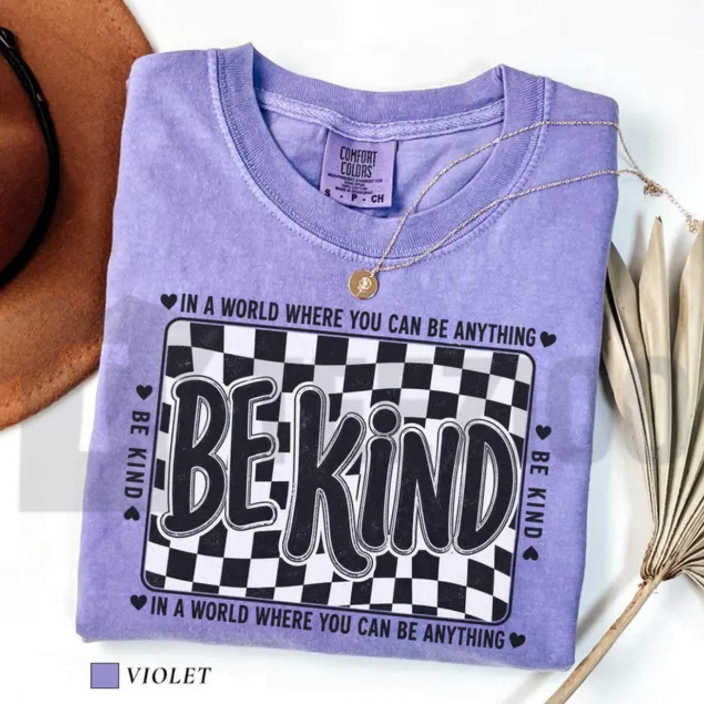 Comfort Colors Checkered Be Kind Tee – Retro Motivational Teacher Shirt
