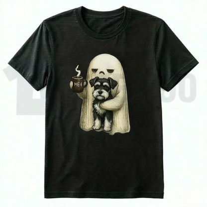 Spooky Black Cat & Coffee Graphic Shirt – Ghost Cat Halloween Apparel