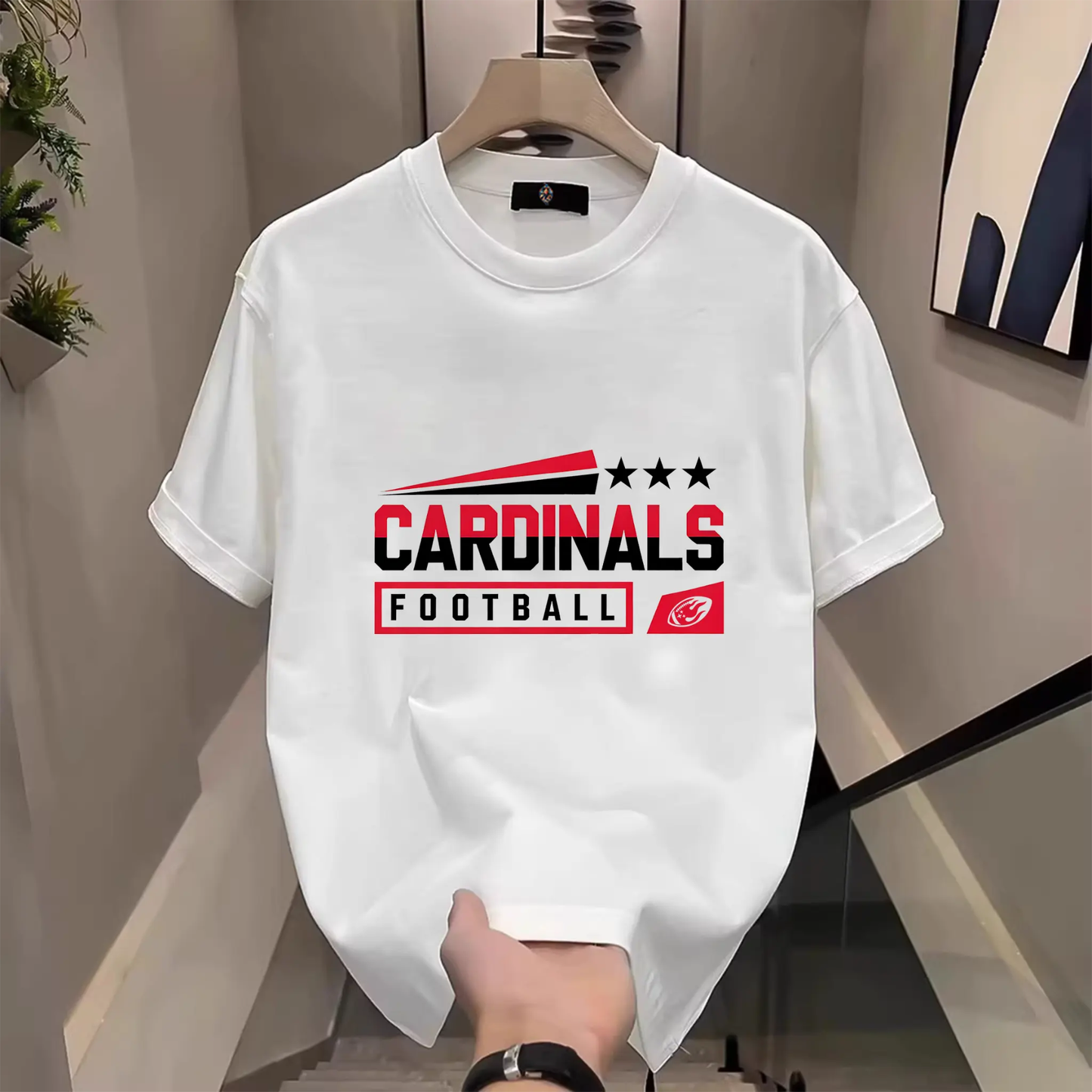 Three Star Football Graphic T-Shirt - Men's Soccer Pride Crewneck Cotton Tee