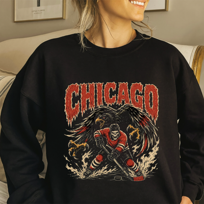USA 32 Teams Ice Hockey Skull Vintage Sweatshirt - 90s Game Day Crewneck