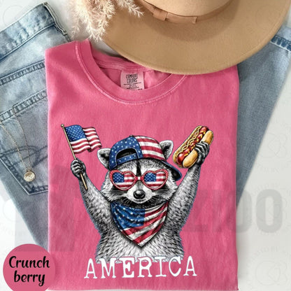 America Raccoon Hot Dog Comfort Colors Shirt – Retro 4th of July Animal Tee