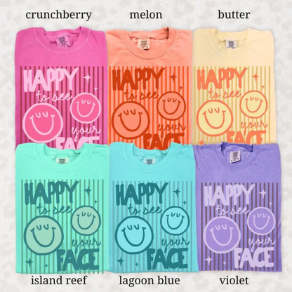"Happy To See Your Face" Teacher T-Shirt - Retro Aesthetic Back to School Graphic Tee