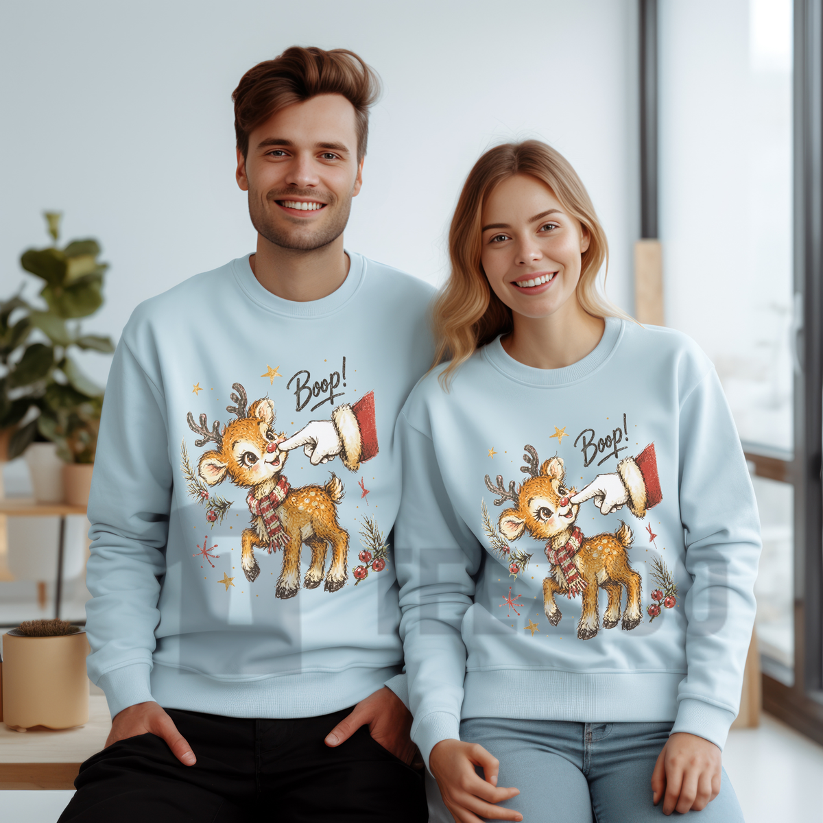 "Boop!" Cute Forest Deer Graphic Sweatshirt - Rustic Nature Fleece Crewneck