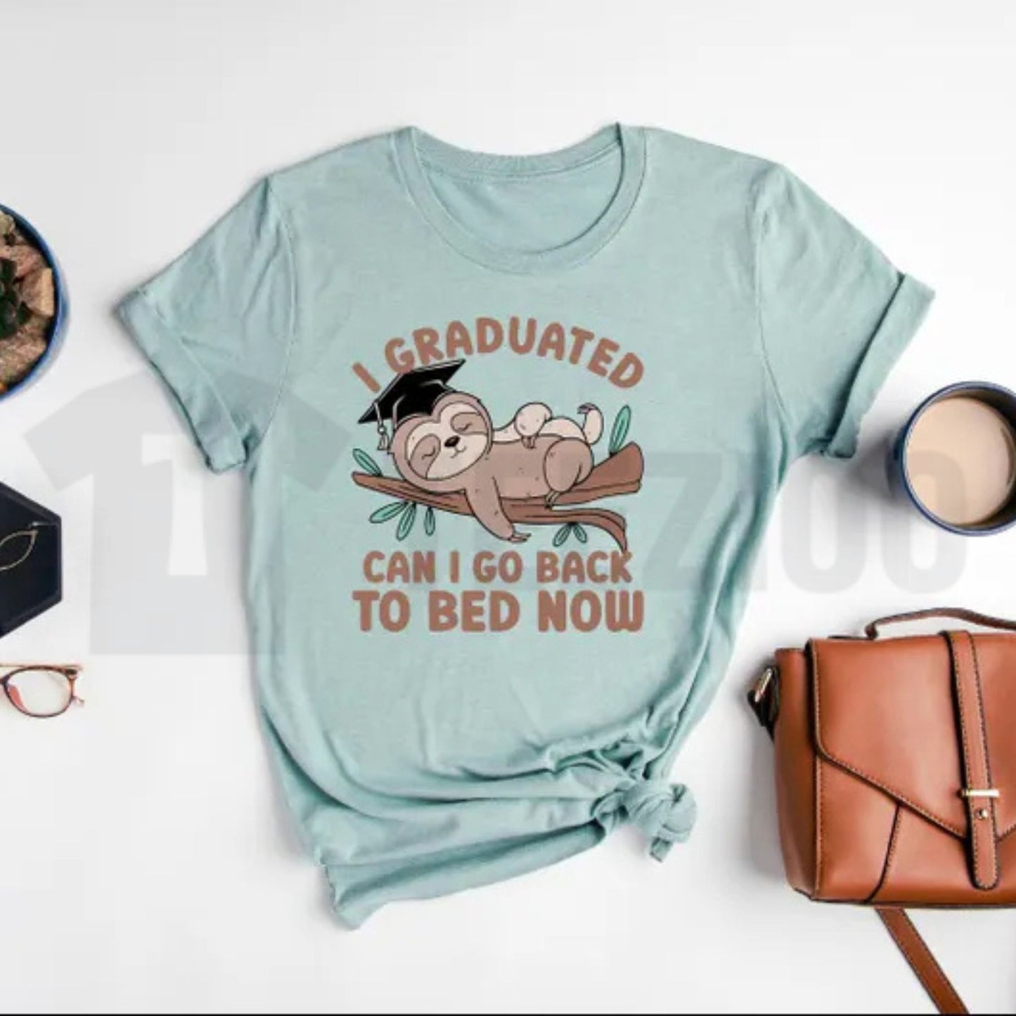 Funny Sloth Graduation T-Shirt – Relatable Graduate Gift Graphic Tee, Lazy Can I Go Back To Bed Urban Top