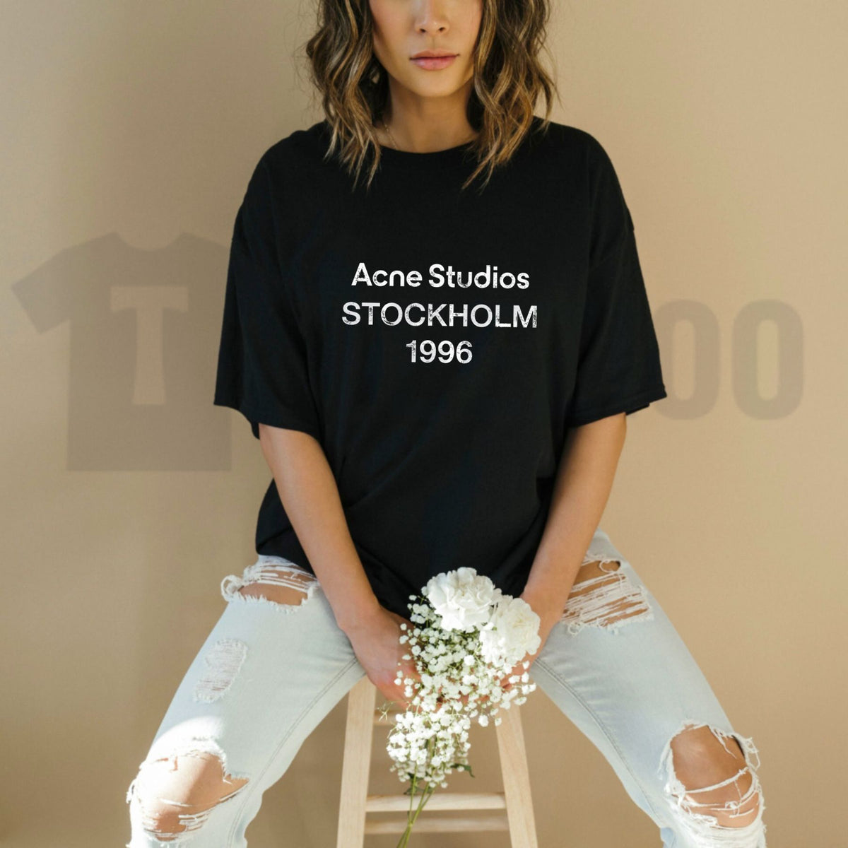 Stockholm 1996 Graphic Tee – Minimalist Distressed Off-White Top