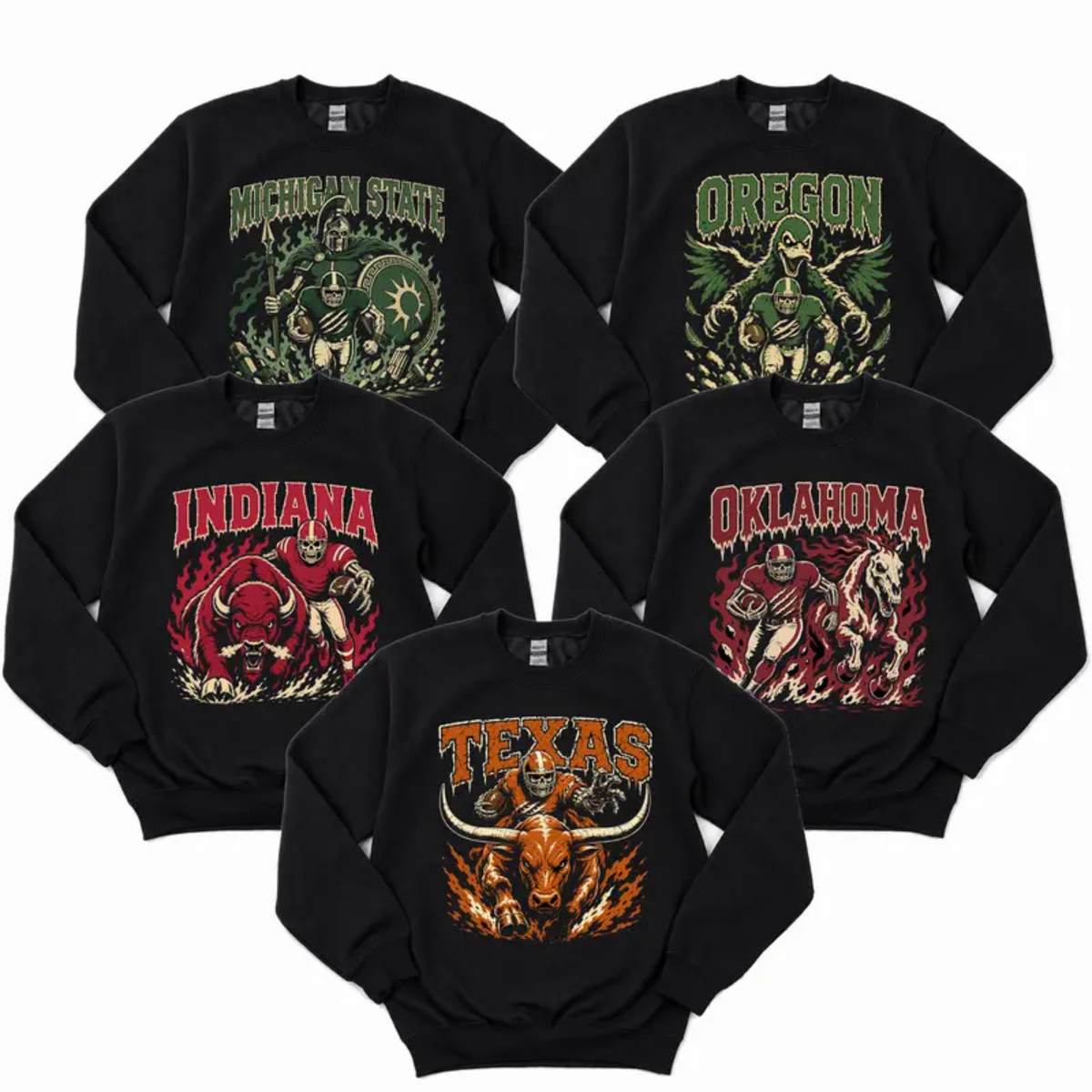 College Football Skull Sweatshirt - Retro All Teams Sports Crewneck