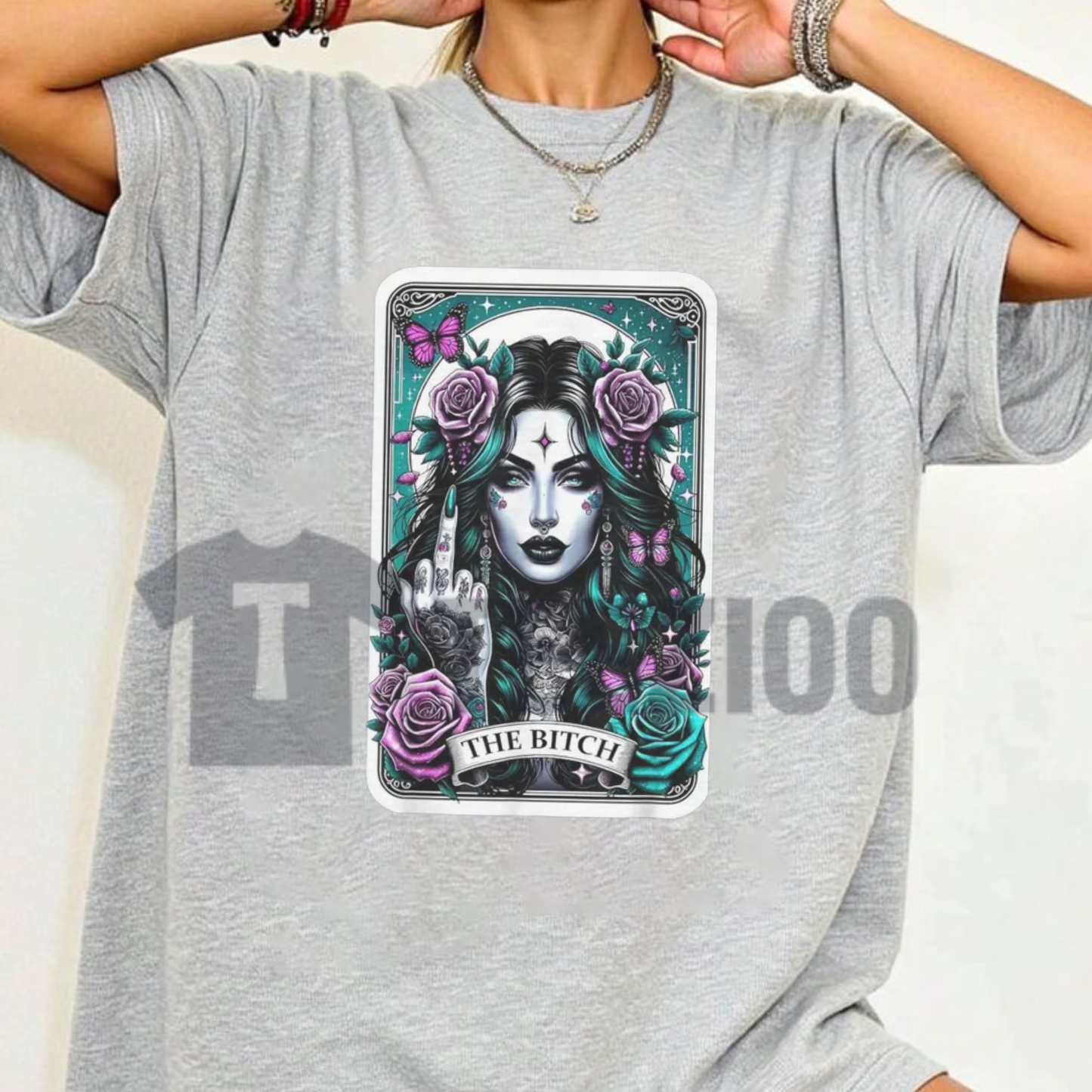 "The Bitch" Gothic Tarot Card T-Shirt - Funny Middle Finger Graphic Cotton Tee