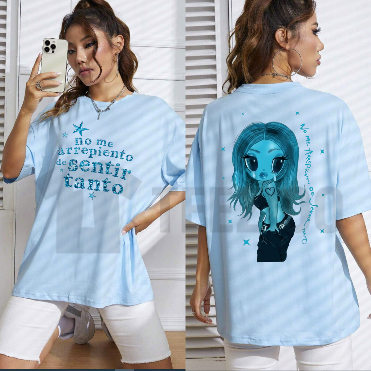 Vintage Blue Graphic Unisex Cotton T Shirt - Casual Aesthetic Art Print Oversized Tee
