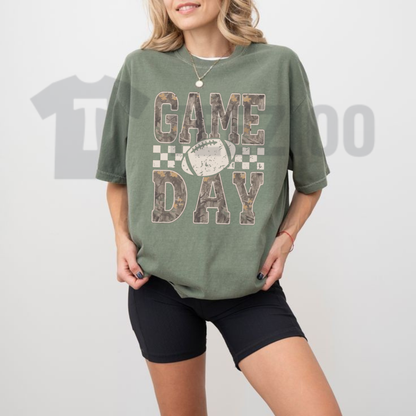Camo Checkered Football Game Day Shirt - Trendy Sports Mom Graphic Tee
