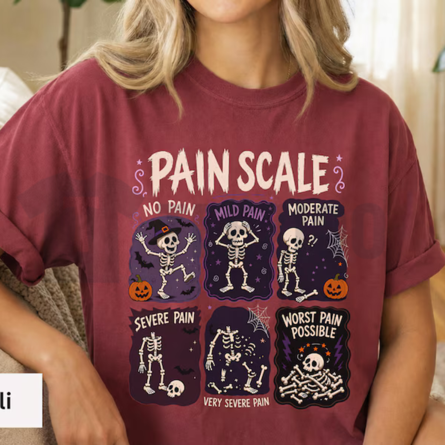 Funny Nurse Halloween Shirt - Skeleton Pain Scale Graphic Tee
