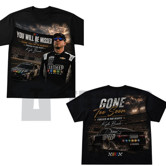 Kyle Busch "RIP Gone Too Soon" Tee – Ironic Vintage NASCAR Racing Fan Graphic Shirt